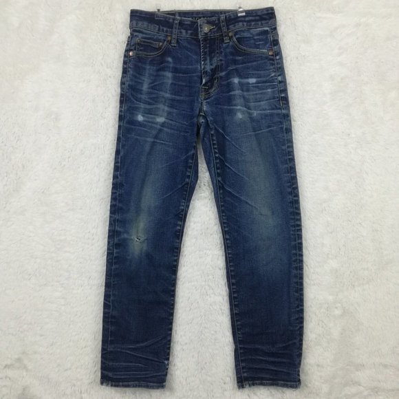 American Eagle Mens Jeans Original Straight Denim Indigo Stone Wash Ripped 26x28 - Picture 1 of 13